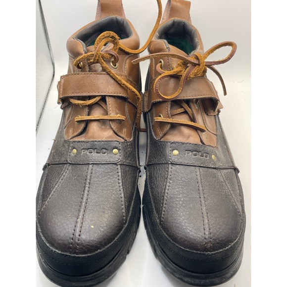 Polo Ralph Lauren Mens 15 D Hardy II‎ Duck Boots Brown Chunky Strap Pony Logo - Picture 1 of 10